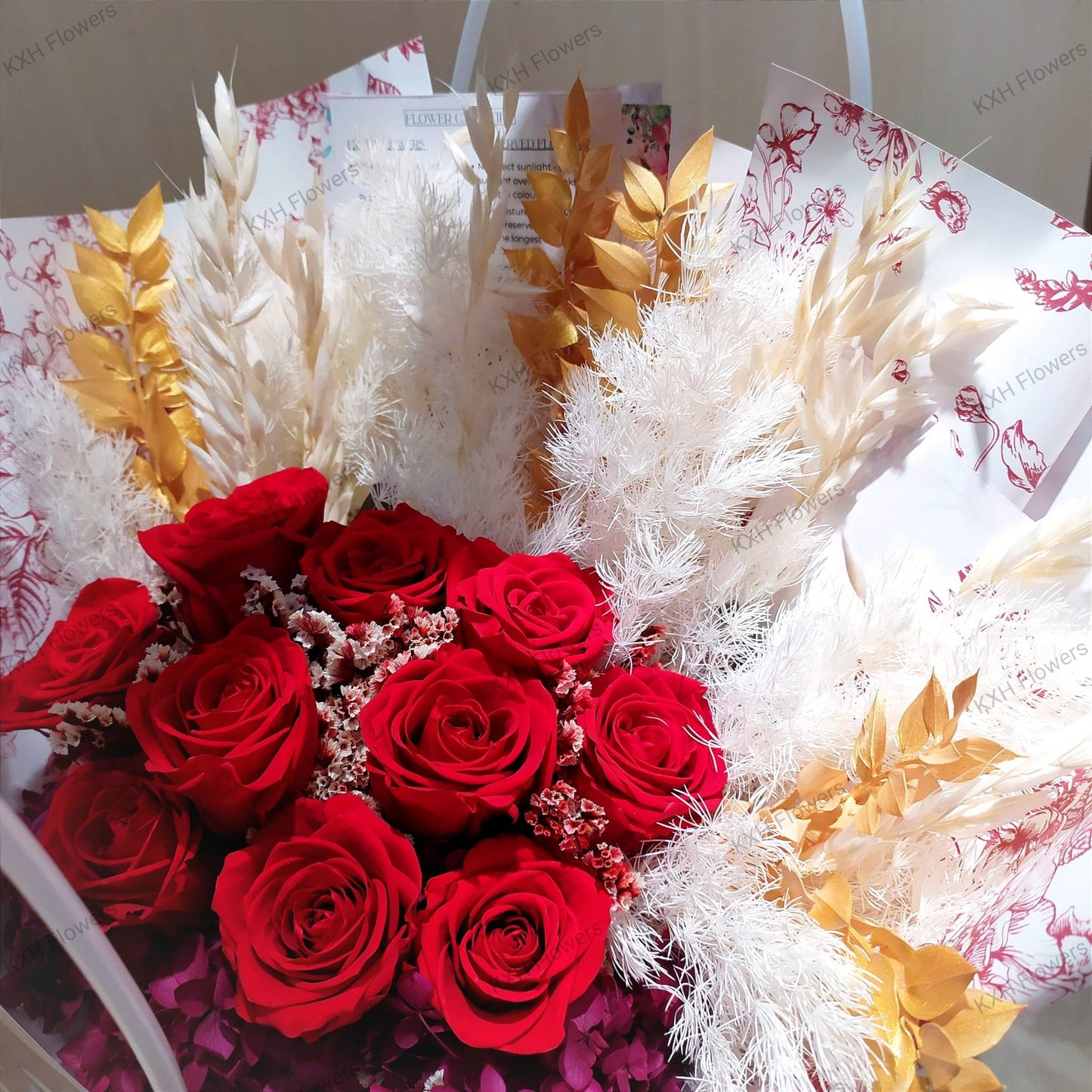 10 preserved red roses bouquet in bag singapore delivery